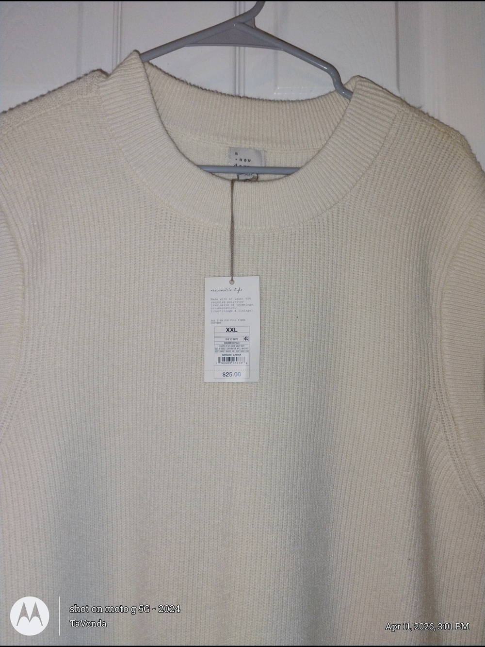 ✨a new day Cream Crewneck Ribbed Sweater PTP 22"✨